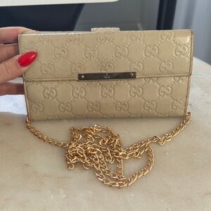 Gucci Beige Wallet with Gold Chain